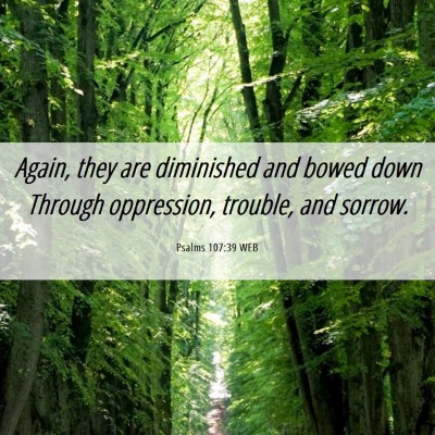 Picture 06 - Psalms 107:39 WEB - Again, they are diminished and bowed down Through - Bible Verse Picture