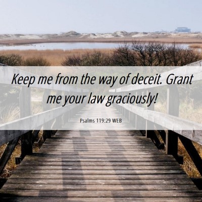 Picture 06 - Psalms 119:29 WEB - Keep me from the way of deceit. Grant me your law - Bible Verse Picture