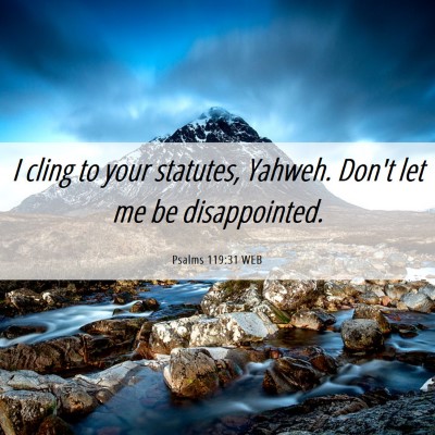 Picture 06 - Psalms 119:31 WEB - I cling to your statutes, Yahweh. Don't let me be - Bible Verse Picture