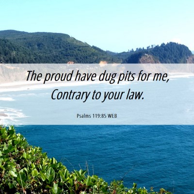 Picture 06 - Psalms 119:85 WEB - The proud have dug pits for me, Contrary to your - Bible Verse Picture
