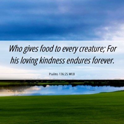 Picture 06 - Psalms 136:25 WEB - Who gives food to every creature; For his loving - Bible Verse Picture