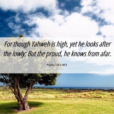 Picture 06 - Psalms 138:6 WEB - For though Yahweh is high, yet he looks after the - Bible Verse Picture