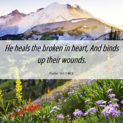 Picture 06 - Psalms 147:3 WEB - He heals the broken in heart, And binds up their - Bible Verse Picture