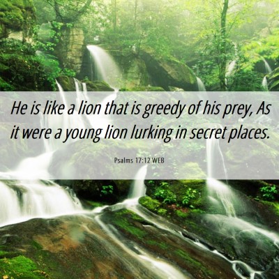 Picture 06 - Psalms 17:12 WEB - He is like a lion that is greedy of his prey, As - Bible Verse Picture