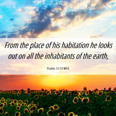 Picture 06 - Psalms 33:14 WEB - From the place of his habitation he looks out on - Bible Verse Picture