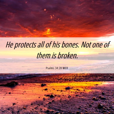 Picture 06 - Psalms 34:20 WEB - He protects all of his bones. Not one of them is - Bible Verse Picture