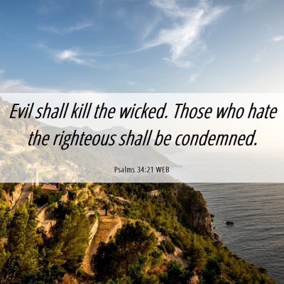 Picture 06 - Psalms 34:21 WEB - Evil shall kill the wicked. Those who hate the - Bible Verse Picture