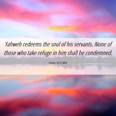 Picture 06 - Psalms 34:22 WEB - Yahweh redeems the soul of his servants. None of - Bible Verse Picture