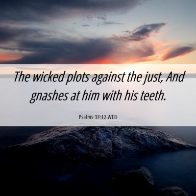 Picture 06 - Psalms 37:12 WEB - The wicked plots against the just, And gnashes at - Bible Verse Picture