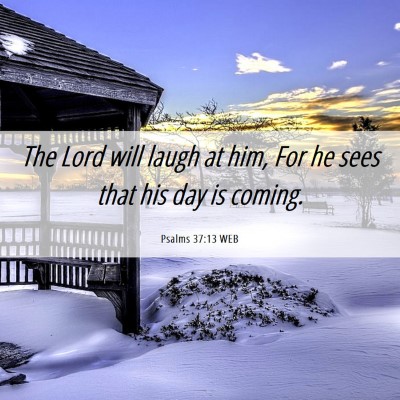 Picture 06 - Psalms 37:13 WEB - The Lord will laugh at him, For he sees that his - Bible Verse Picture