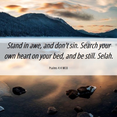 Picture 06 - Psalms 4:4 WEB - Stand in awe, and don't sin. Search your own - Bible Verse Picture