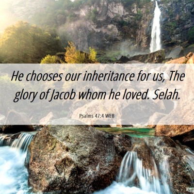 Picture 06 - Psalms 47:4 WEB - He chooses our inheritance for us, The glory of - Bible Verse Picture