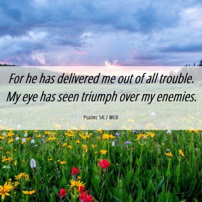 Picture 06 - Psalms 54:7 WEB - For he has delivered me out of all trouble. My - Bible Verse Picture