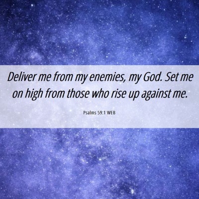 Picture 06 - Psalms 59:1 WEB - Deliver me from my enemies, my God. Set me on - Bible Verse Picture