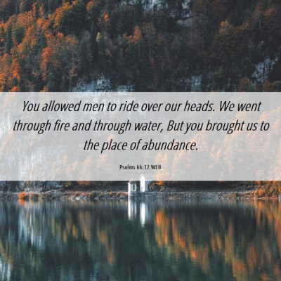 Picture 06 - Psalms 66:12 WEB - You allowed men to ride over our heads. We went - Bible Verse Picture
