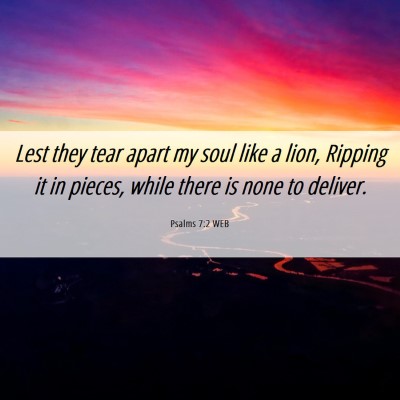 Picture 06 - Psalms 7:2 WEB - Lest they tear apart my soul like a lion, Ripping - Bible Verse Picture