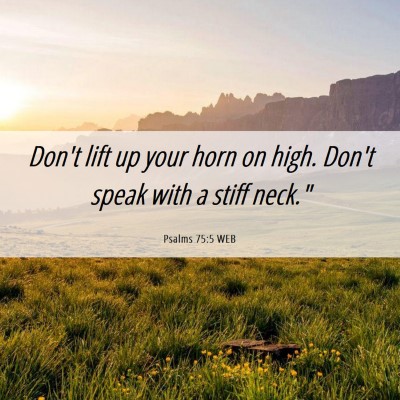 Picture 06 - Psalms 75:5 WEB - Don't lift up your horn on high. Don't speak with - Bible Verse Picture
