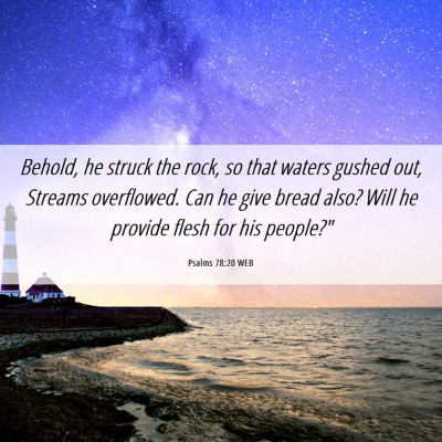 Picture 06 - Psalms 78:20 WEB - Behold, he struck the rock, so that waters gushed - Bible Verse Picture