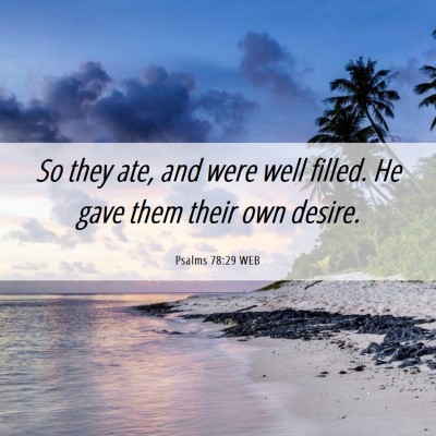 Picture 06 - Psalms 78:29 WEB - So they ate, and were well filled. He gave them - Bible Verse Picture