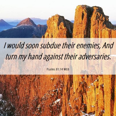 Picture 06 - Psalms 81:14 WEB - I would soon subdue their enemies, And turn my - Bible Verse Picture