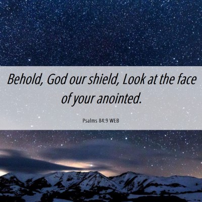 Picture 06 - Psalms 84:9 WEB - Behold, God our shield, Look at the face of your - Bible Verse Picture