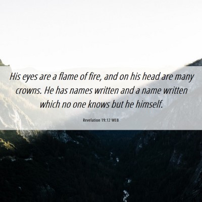 Picture 06 - Revelation 19:12 WEB - His eyes are a flame of fire, and on his head are - Bible Verse Picture