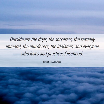 Picture 06 - Revelation 22:15 WEB - Outside are the dogs, the sorcerers, the sexually - Bible Verse Picture