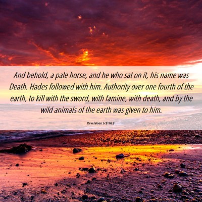 Picture 06 - Revelation 6:8 WEB - And behold, a pale horse, and he who sat on it, - Bible Verse Picture