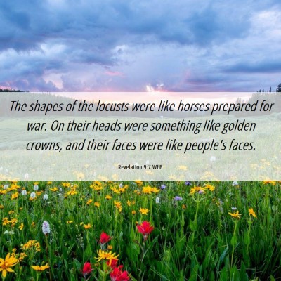 Picture 06 - Revelation 9:7 WEB - The shapes of the locusts were like horses - Bible Verse Picture