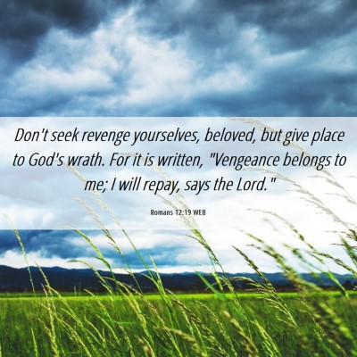 Picture 06 - Romans 12:19 WEB - Don't seek revenge yourselves, beloved, but give - Bible Verse Picture