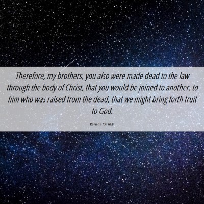 Picture 06 - Romans 7:4 WEB - Therefore, my brothers, you also were made dead - Bible Verse Picture