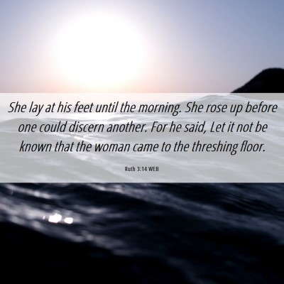 Picture 06 - Ruth 3:14 WEB - She lay at his feet until the morning. She rose - Bible Verse Picture