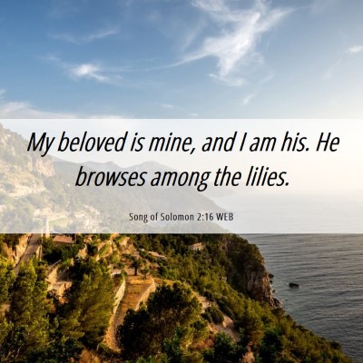 Picture 06 - Song of Solomon 2:16 WEB - My beloved is mine, and I am his. He browses - Bible Verse Picture