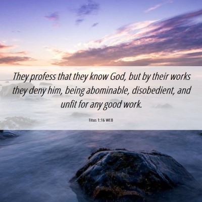 Picture 06 - Titus 1:16 WEB - They profess that they know God, but by their - Bible Verse Picture