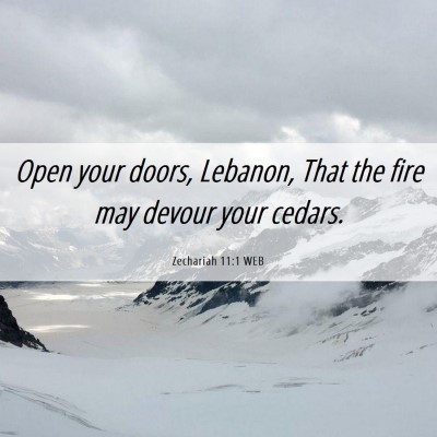 Picture 06 - Zechariah 11:1 WEB - Open your doors, Lebanon, That the fire may - Bible Verse Picture