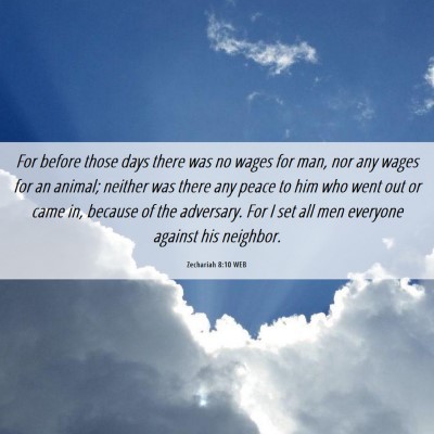 Picture 06 - Zechariah 8:10 WEB - For before those days there was no wages for man, - Bible Verse Picture