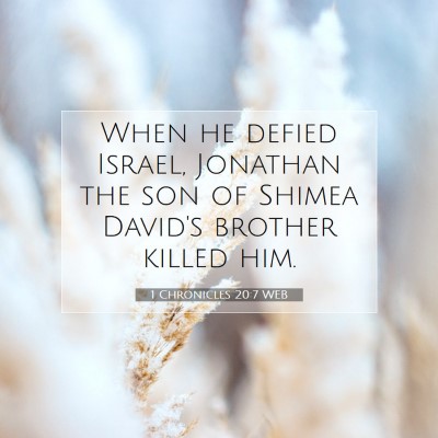 Picture 07 - 1 Chronicles 20:7 WEB - When he defied Israel, Jonathan the son of Shimea - Bible Verse Picture