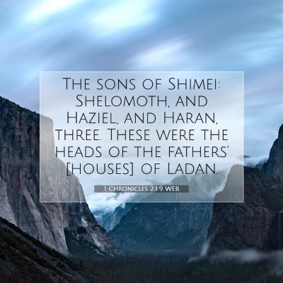 Picture 07 - 1 Chronicles 23:9 WEB - The sons of Shimei: Shelomoth, and Haziel, and - Bible Verse Picture
