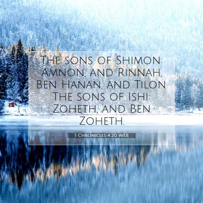 Picture 07 - 1 Chronicles 4:20 WEB - The sons of Shimon: Amnon, and Rinnah, Ben Hanan, - Bible Verse Picture