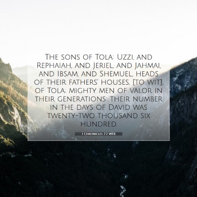 Picture 07 - 1 Chronicles 7:2 WEB - The sons of Tola: Uzzi, and Rephaiah, and Jeriel, - Bible Verse Picture
