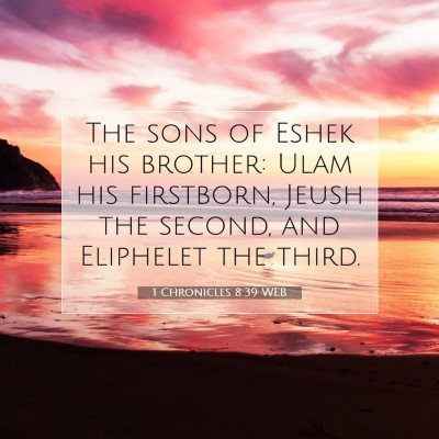 Picture 07 - 1 Chronicles 8:39 WEB - The sons of Eshek his brother: Ulam his - Bible Verse Picture