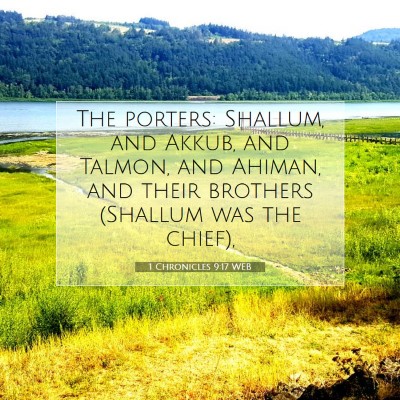 Picture 07 - 1 Chronicles 9:17 WEB - The porters: Shallum, and Akkub, and Talmon, and - Bible Verse Picture