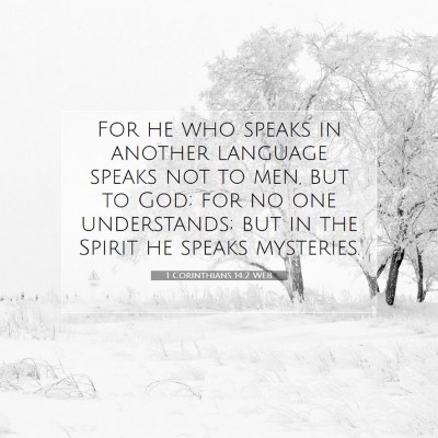 Picture 07 - 1 Corinthians 14:2 WEB - For he who speaks in another language speaks not - Bible Verse Picture
