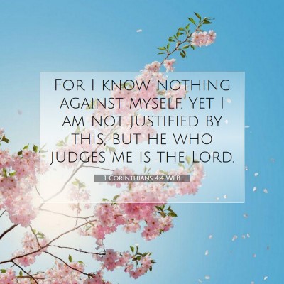 Picture 07 - 1 Corinthians 4:4 WEB - For I know nothing against myself. Yet I am not - Bible Verse Picture