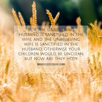 Picture 07 - 1 Corinthians 7:14 WEB - For the unbelieving husband is sanctified in the - Bible Verse Picture