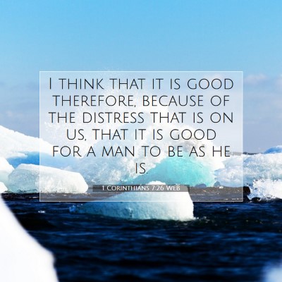 Picture 07 - 1 Corinthians 7:26 WEB - I think that it is good therefore, because of the - Bible Verse Picture
