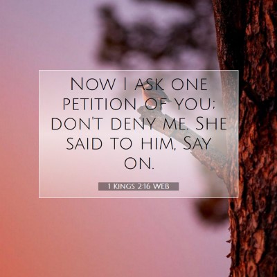 Picture 07 - 1 Kings 2:16 WEB - Now I ask one petition of you; don't deny me. She - Bible Verse Picture