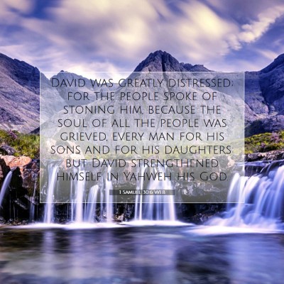 Picture 07 - 1 Samuel 30:6 WEB - David was greatly distressed; for the people - Bible Verse Picture
