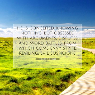Picture 07 - 1 Timothy 6:4 WEB - he is conceited, knowing nothing, but obsessed - Bible Verse Picture