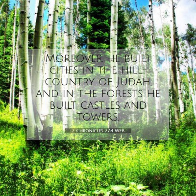 Picture 07 - 2 Chronicles 27:4 WEB - Moreover he built cities in the hill-country of - Bible Verse Picture